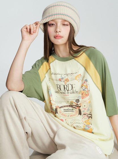 Cartoon Print Stitched T-Shirt