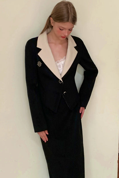 Black Woolen Jacket Two-Piece Set-Up