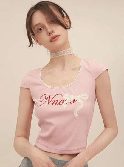 U-Neck Bow High Waist T-Shirt