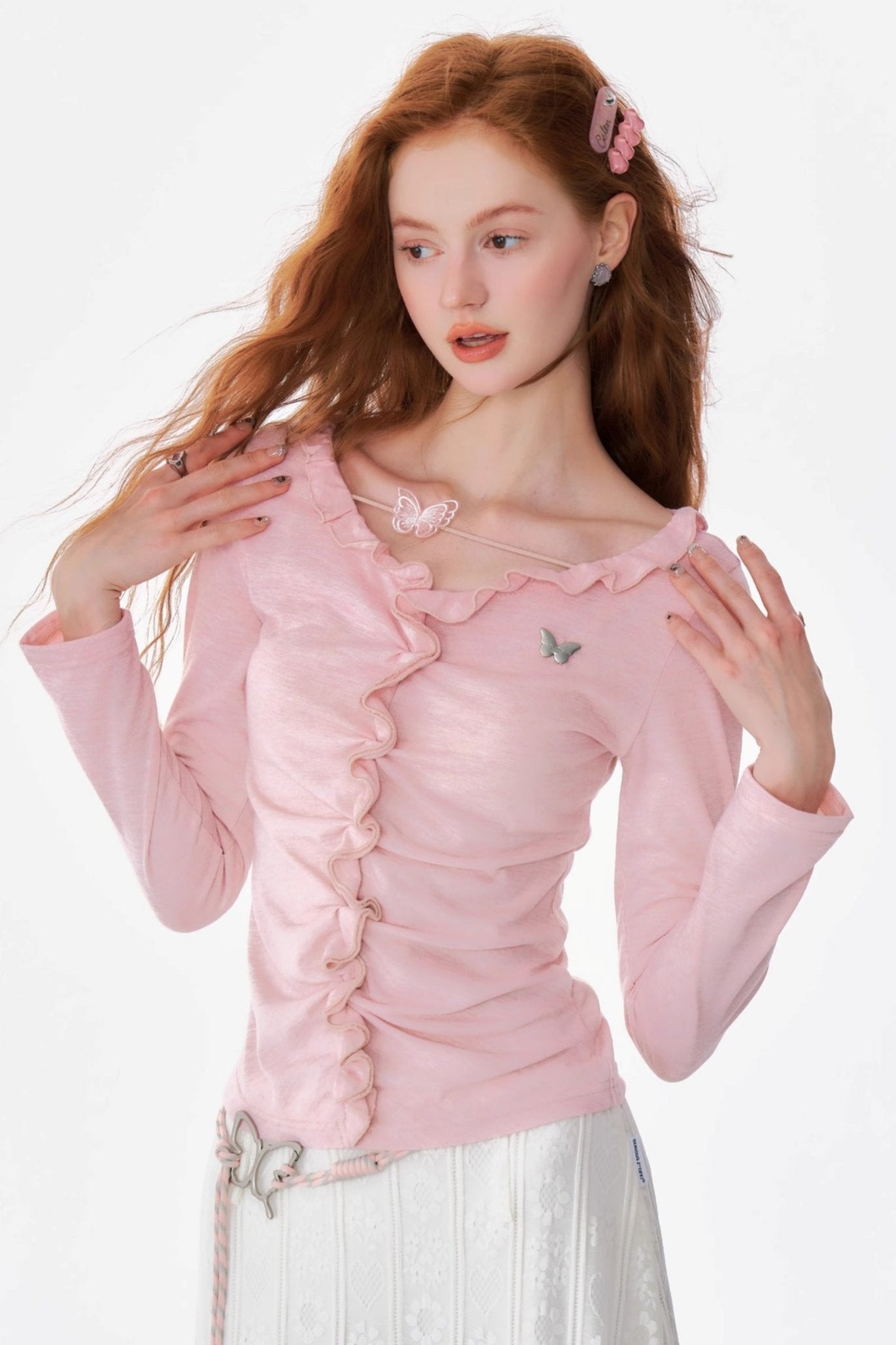 Butterfly Lace Slim Long Sleeve Top