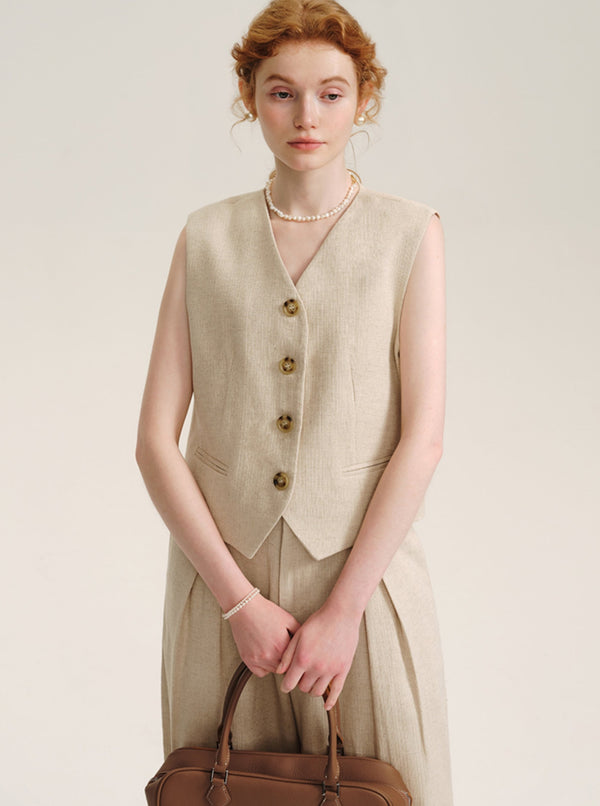 Summer Linen Sleeveless Vest Set-Up