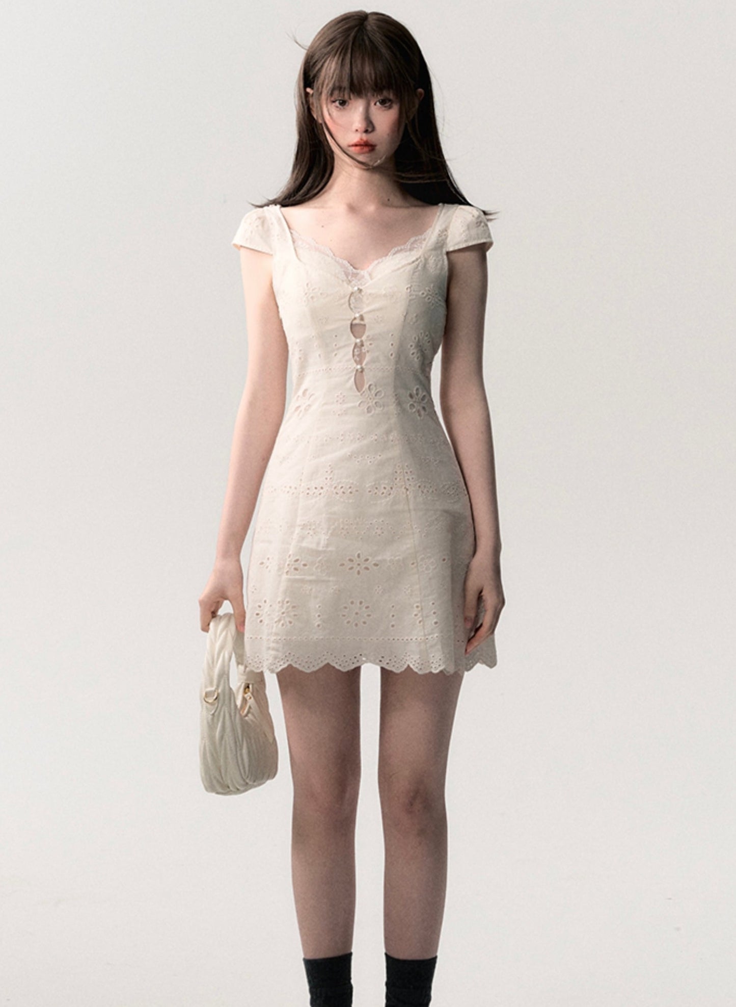 Cream White Slim Lace Dress