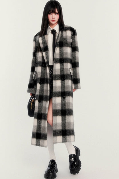 Warm long plaid jacket