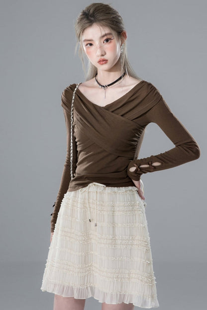 Light Apricot Pleated Layered Skirt