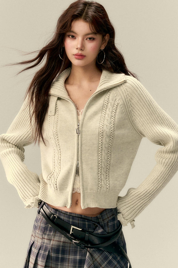 Bow-Detail Turtleneck Cardigan