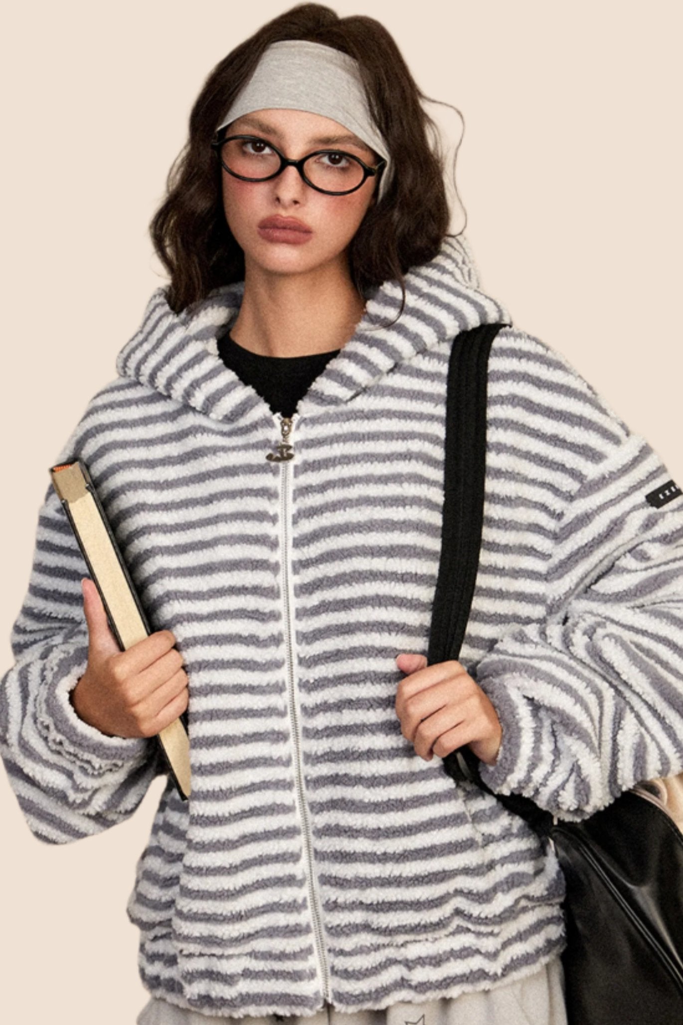 EZEK American retro striped hooded thickened cotton jacket for women in autumn and winter new loose short trendy brand cotton jacket