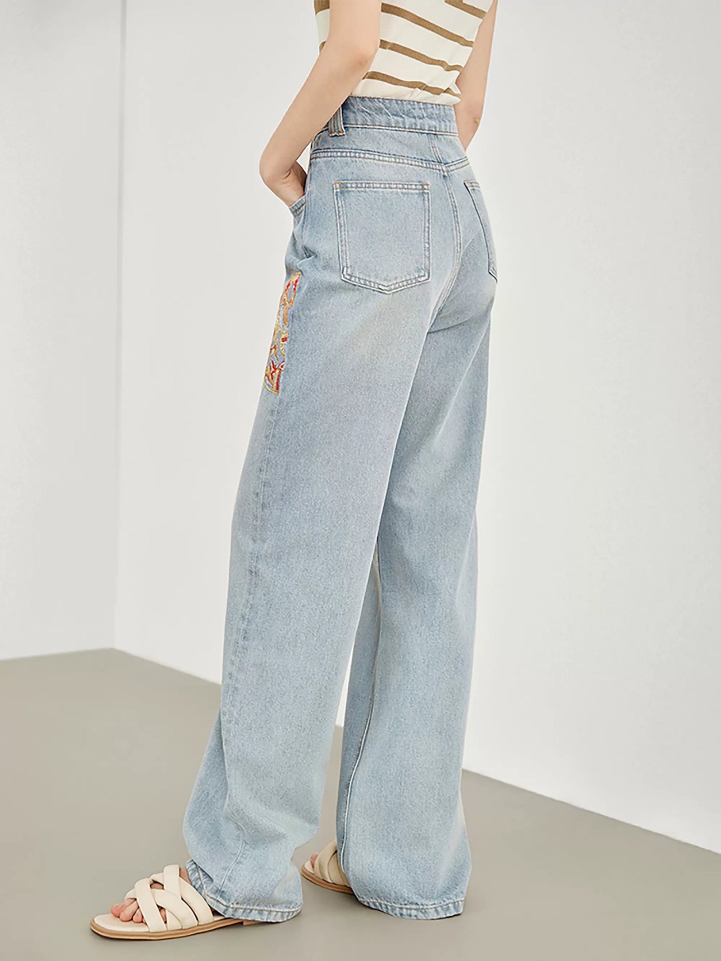 High Waist Light Blue Straight Jeans