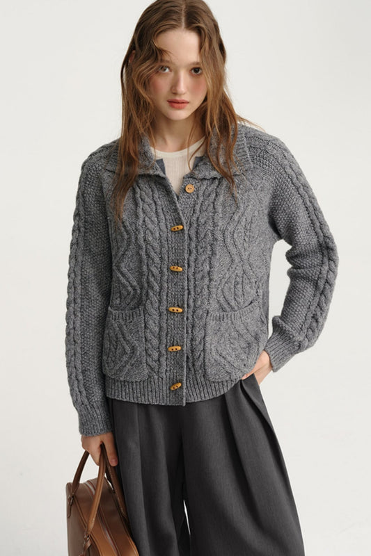 Grey Wool-Blend Roll-Neck Sweater Jacket