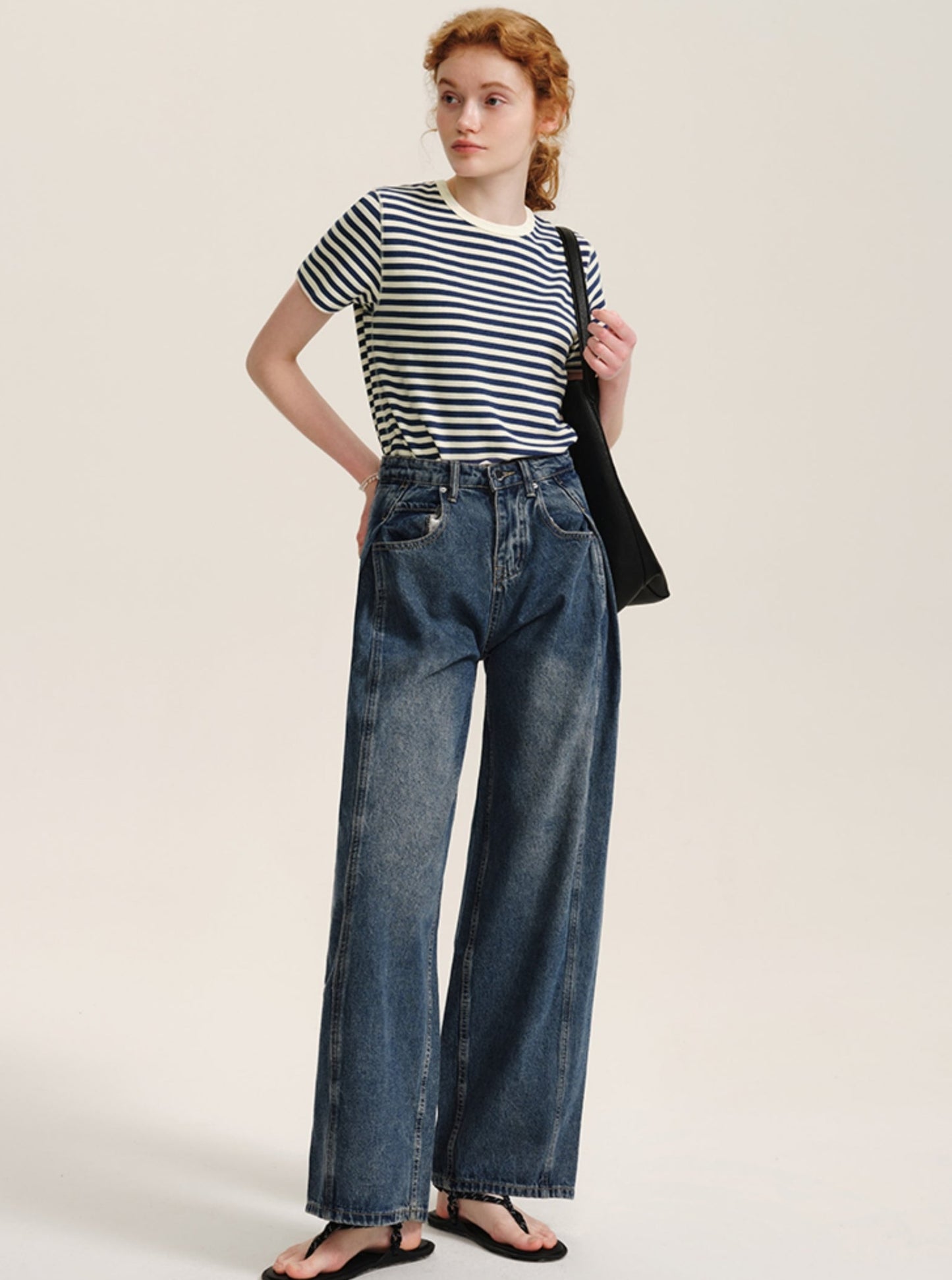 Double-Pleated Wide-Leg Jeans Pants