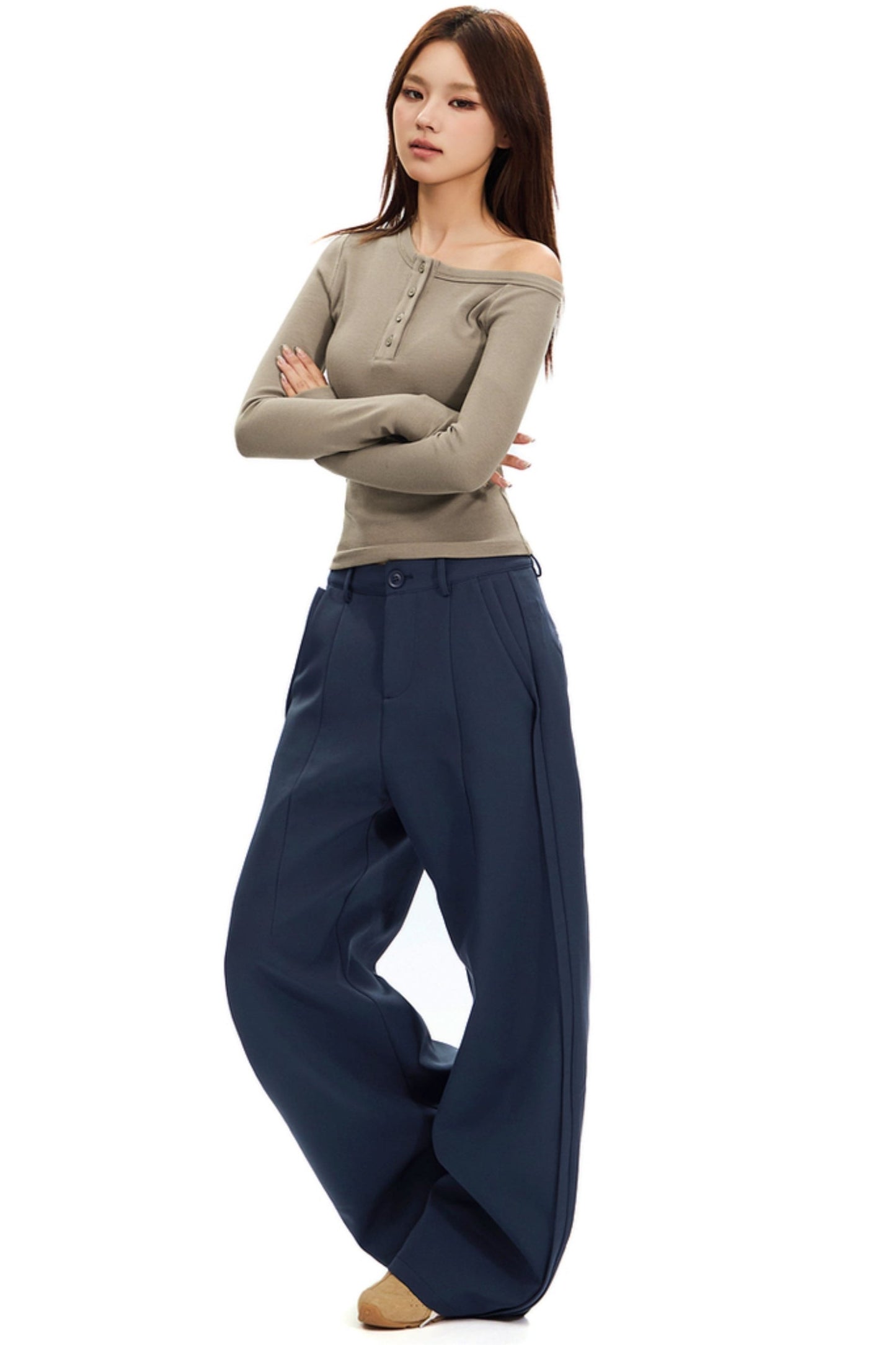 Curved Scimitar Wide-leg Trousers