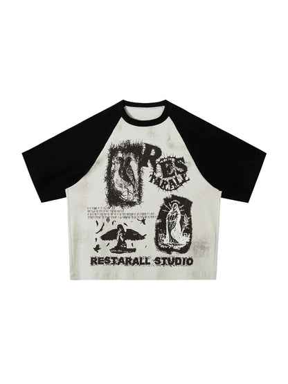 Street Black & White Graffiti Print Top