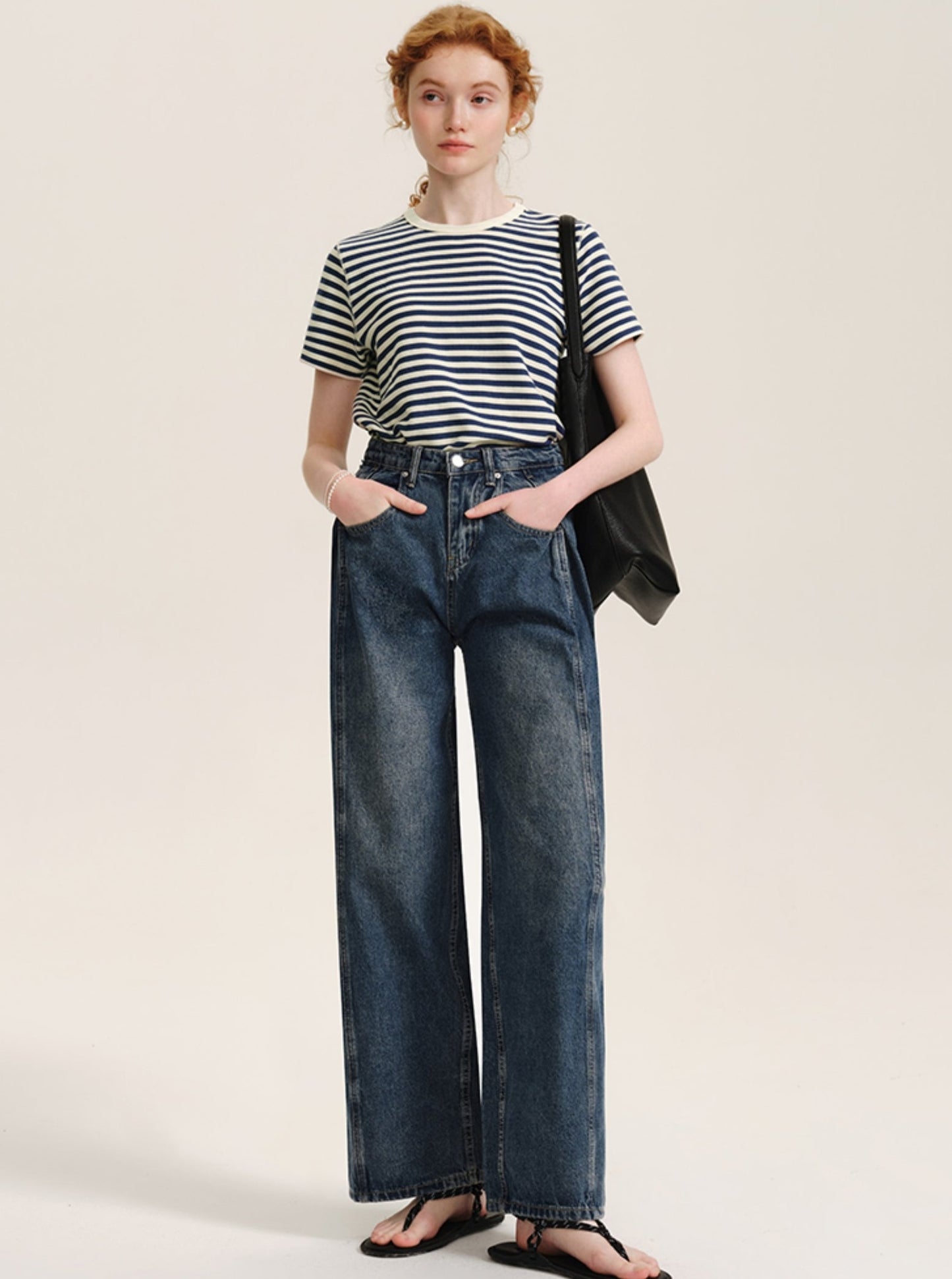 Double-Pleated Wide-Leg Jeans Pants