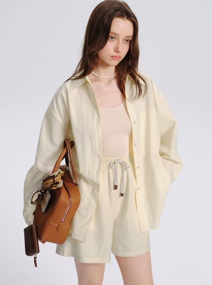 Two-Piece Cream Shirt And Shorts Set-Up
