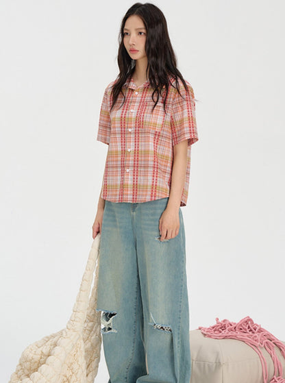 Embroidered Check Summer Shirt