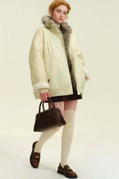 Reversible Winter Fur Collar Coat