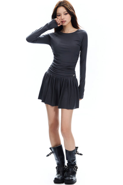 Retro Slim Shirred Knit Dress