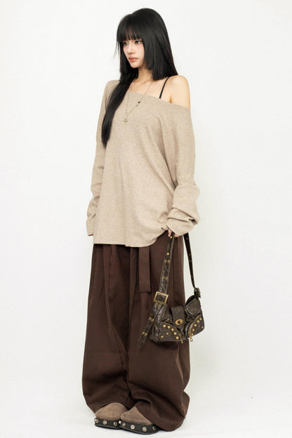 Asymmetric Shoulder Knit Top