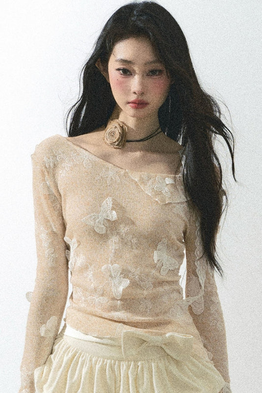 ONE-SHOULDER LACE CROP T-SHIRT