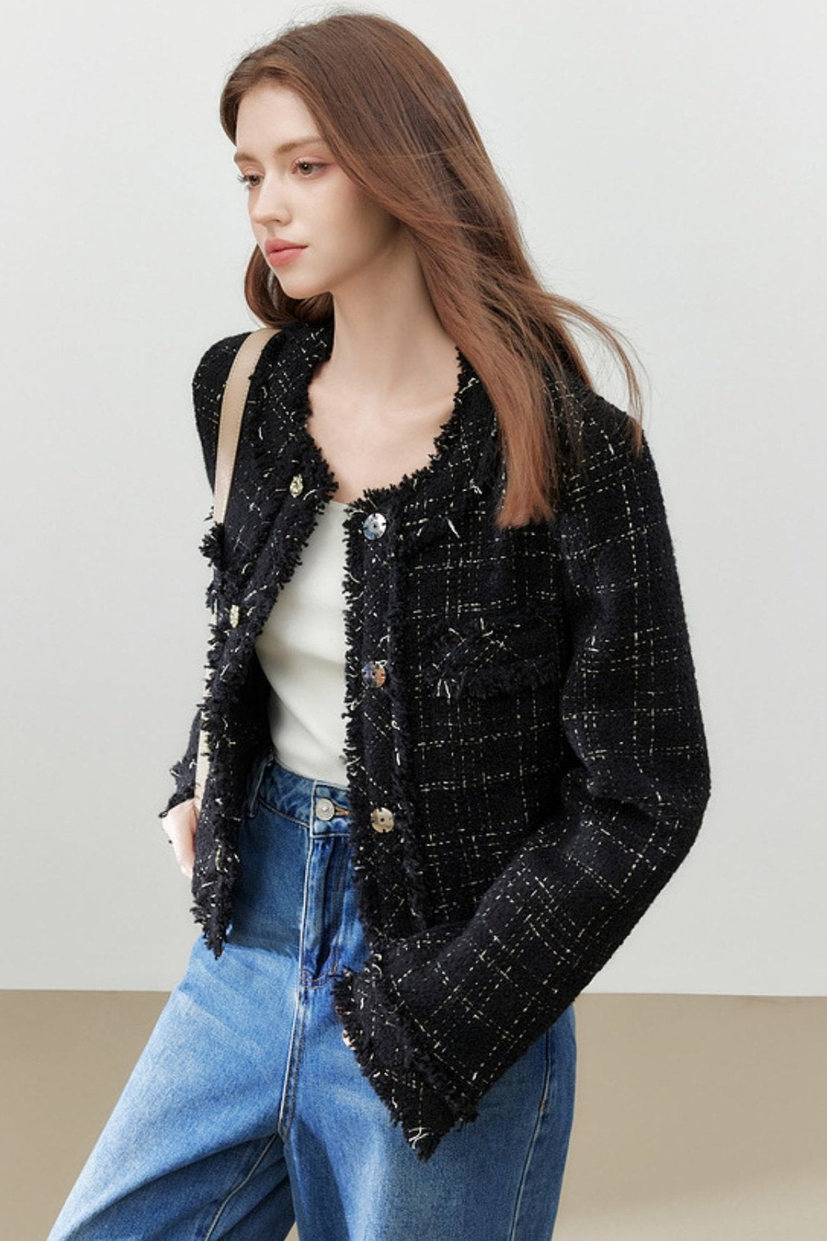 MEETLADY FRANZÖSISCHER KLEINER DUFT TWEED KURZMANTEL DAMEN HERBST/WINTER 2024 KLEINES TEMPERAMENT PENDLERTOP DAMEN