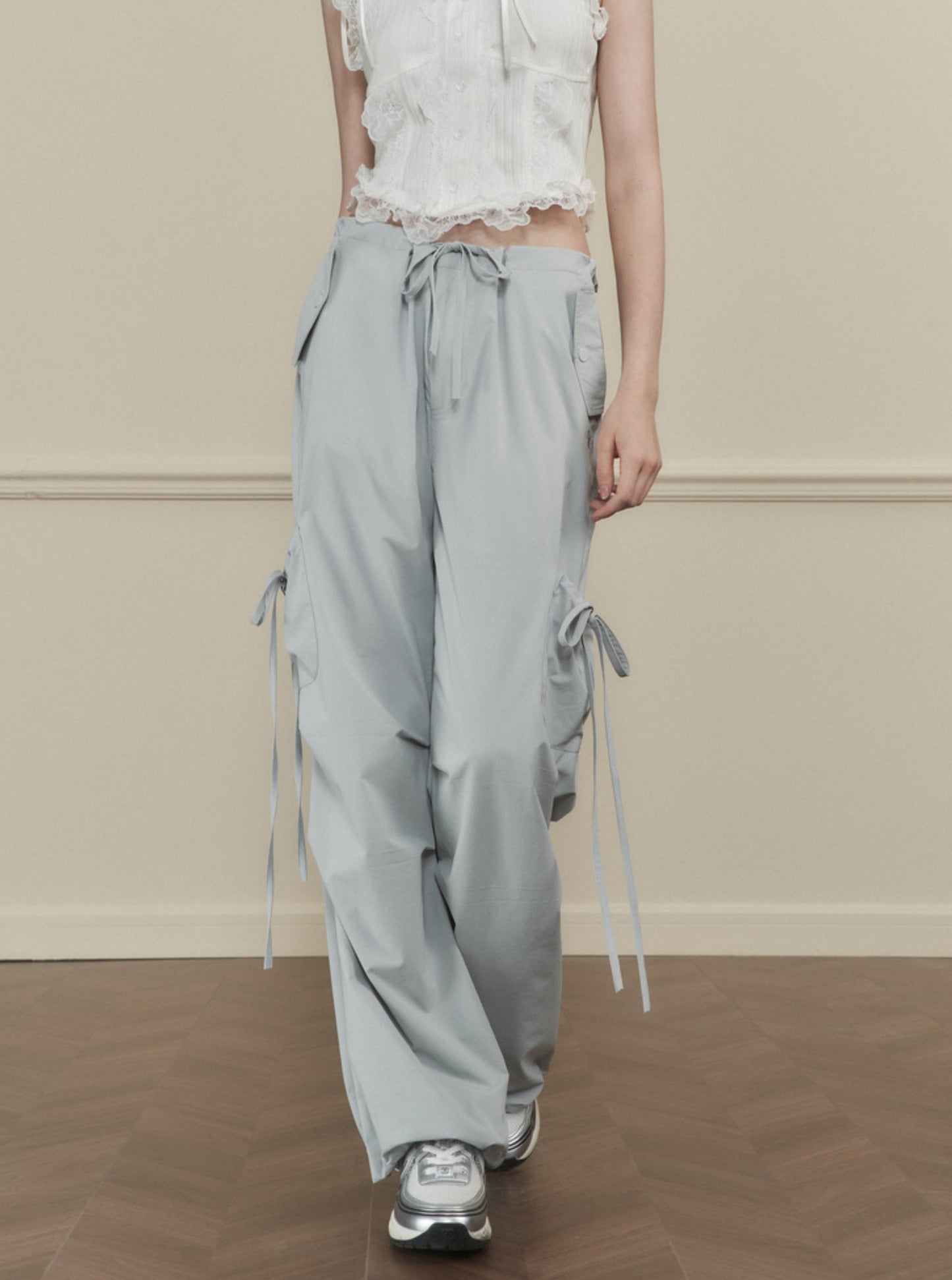 Bow Stitched Double Waist Pants