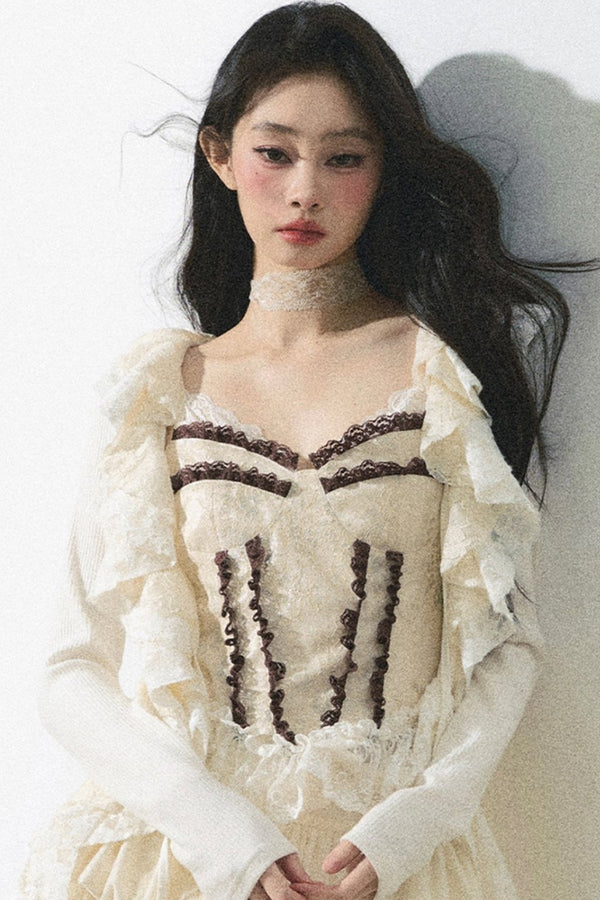 Süßes Crepe-Spitzen-Strickset 