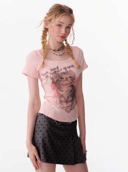 American Retro Cute Cat Top