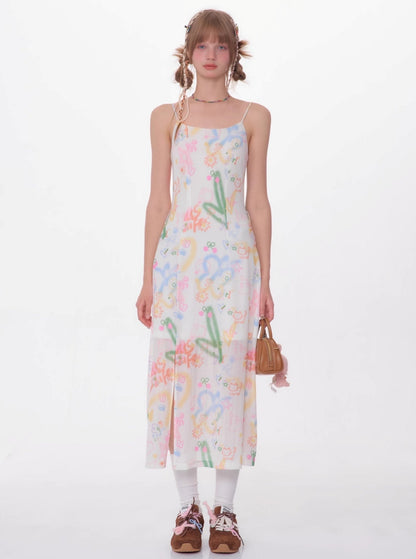 Slim Graffiti Print Slip Dress