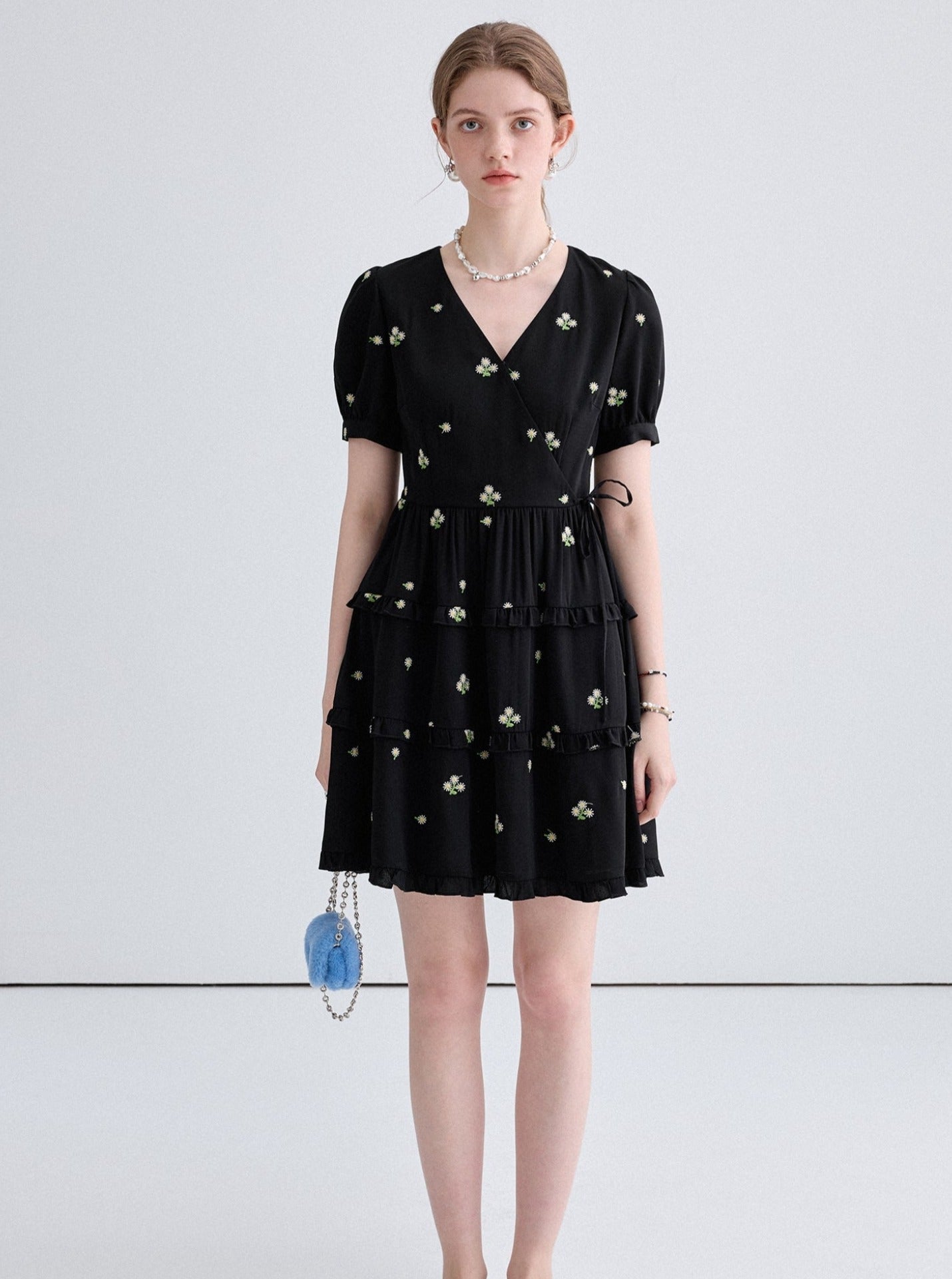 French Embroidered Black Dress