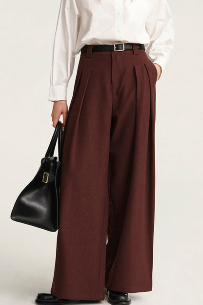 Solid Color Pressed Wide-Leg Pants