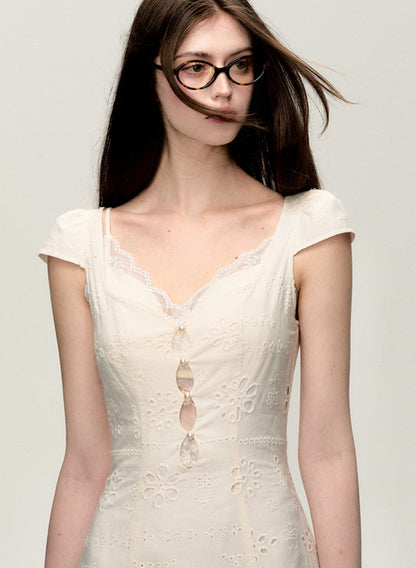 Cream White Slim Lace Dress