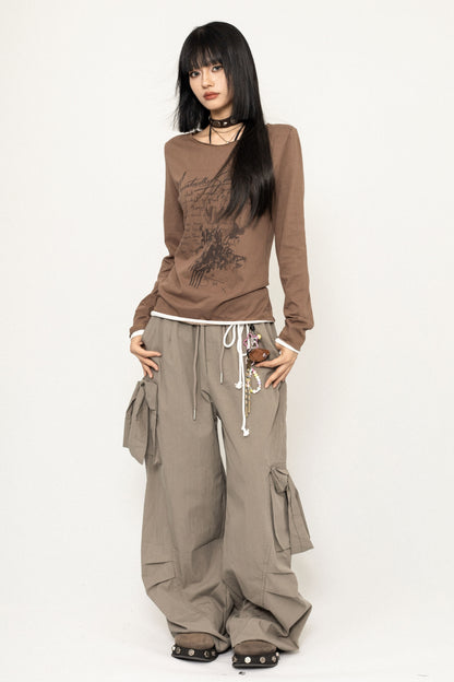 Wide-Leg Cargo Pants with Accessories