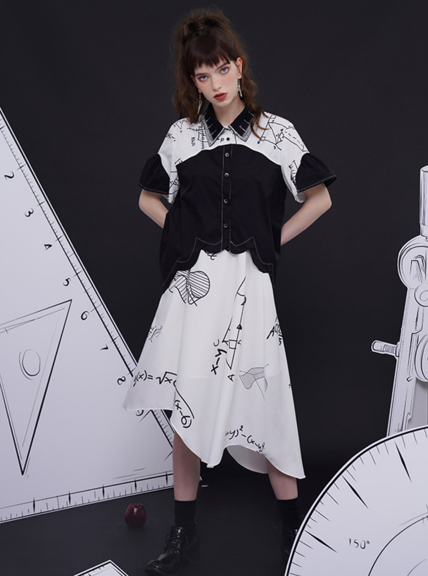 Geometric Illustration Spliced Shirt