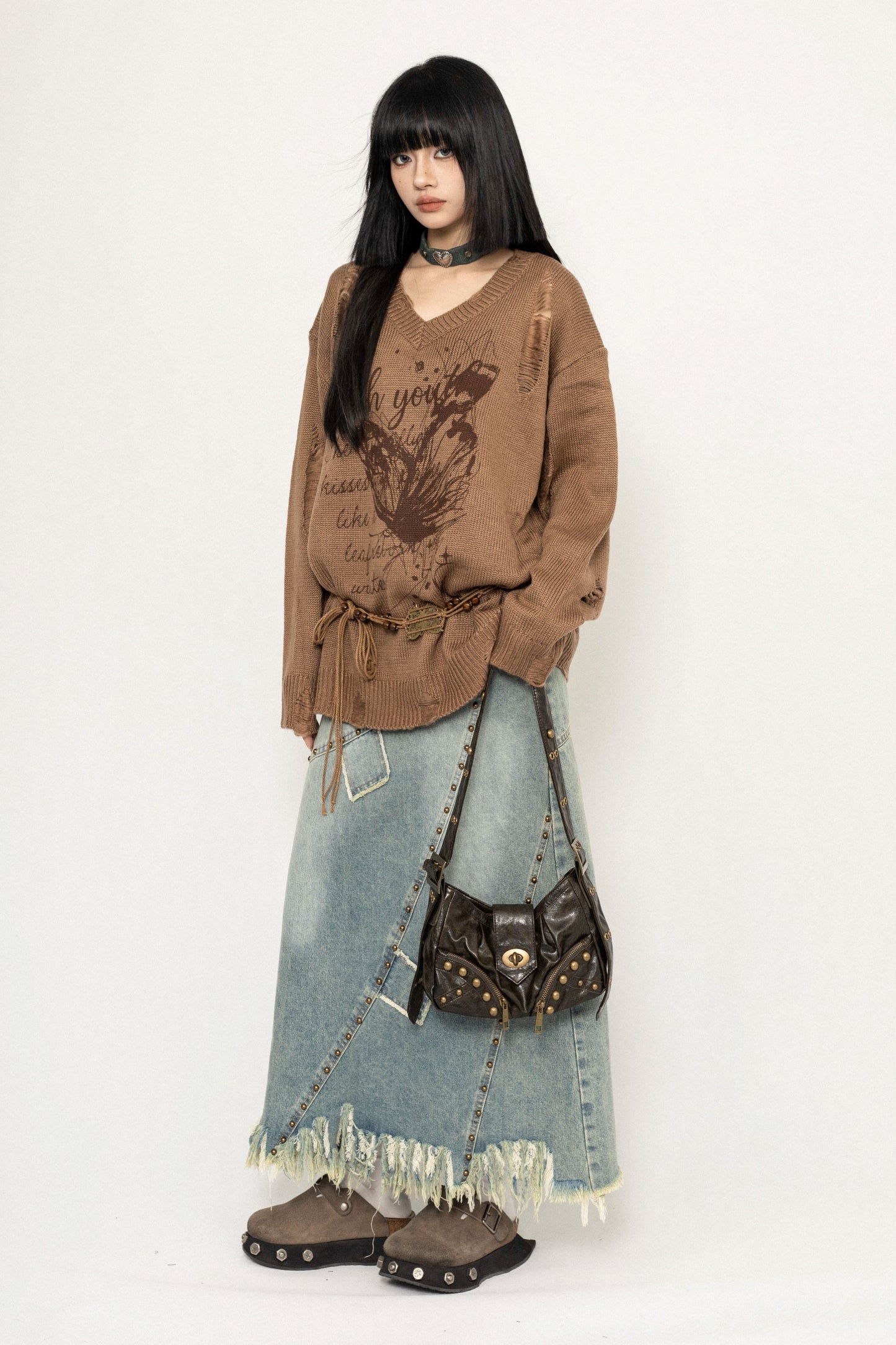 Coffee Knit Loose Fit Butterfly Sweater