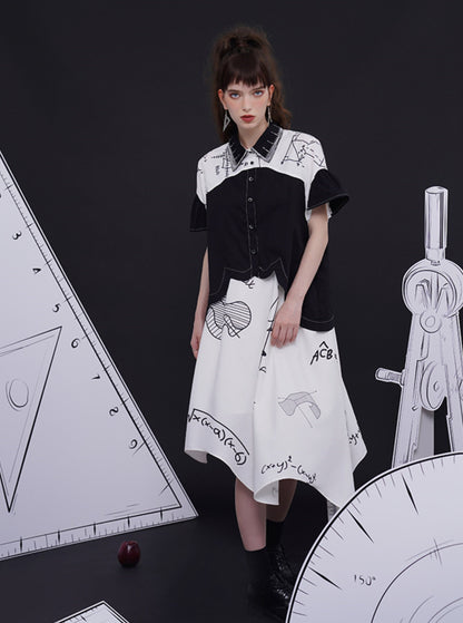 Geometric Illustration Spliced Shirt