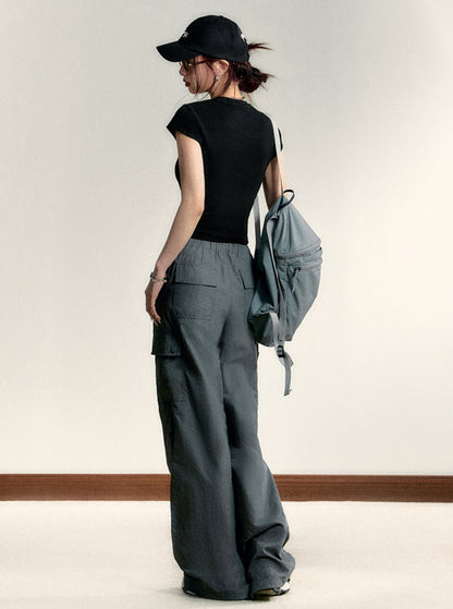 Pleated High-Waist Cargo Pants