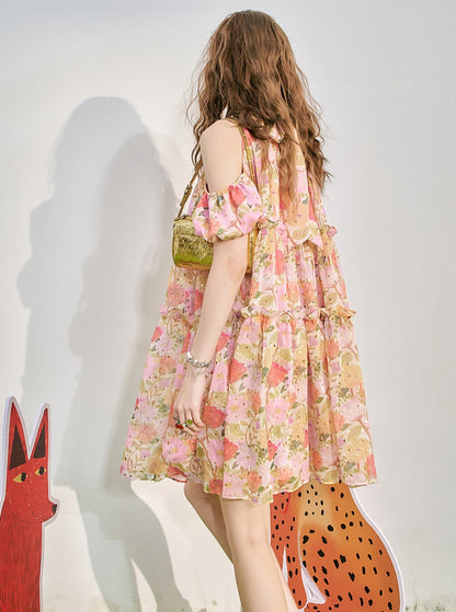 Halterneck Off-Shoulder Floral Dress