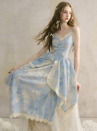 Oil Painting Floral French Slip Dress