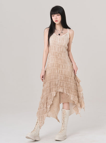 Irregular Hem Pleated Slip Dress