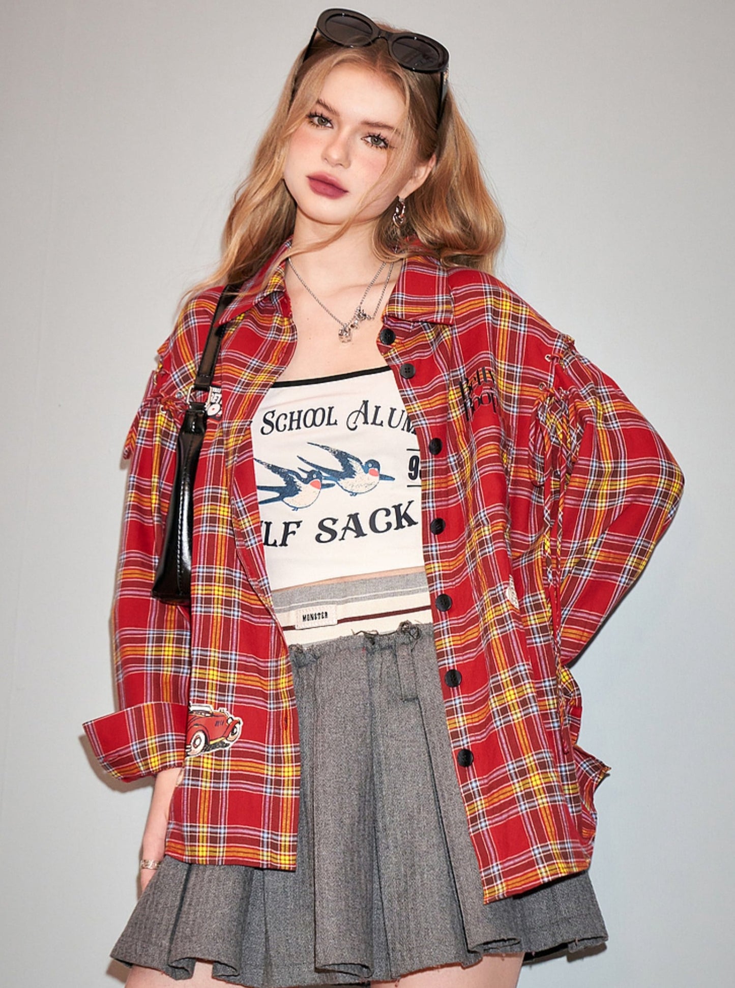 Betty Loose Plaid Long Sleeve Shirt