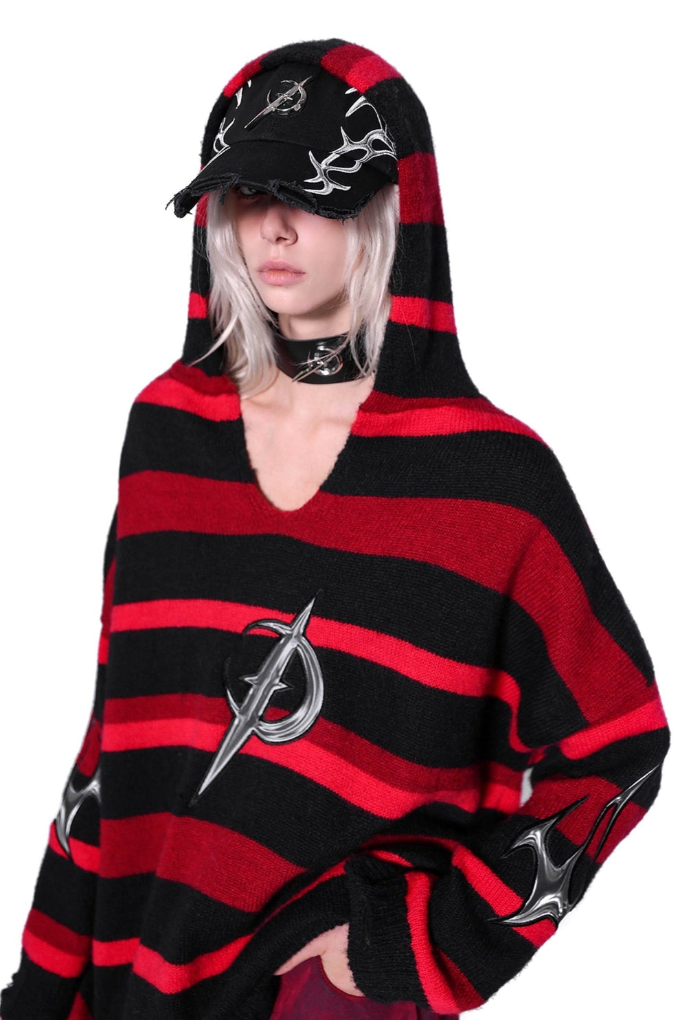 Hooded Embroidered Ripped Punk Sweater – UrbanSheek