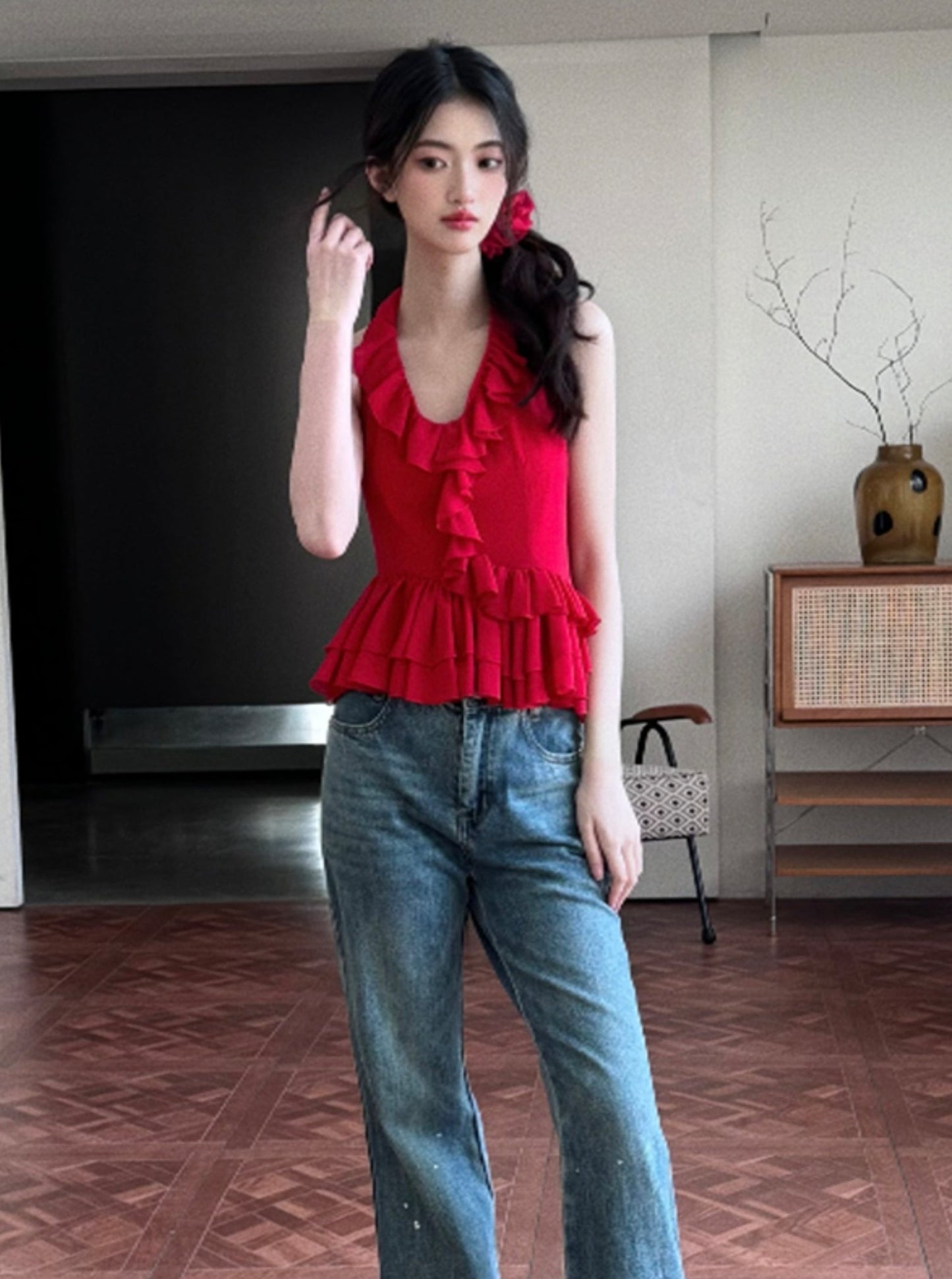 Rose Red Ruffle Top