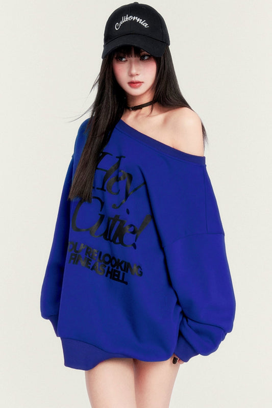 LOOSE FLEECE OFF-SHOULDER SWEATSHIRT