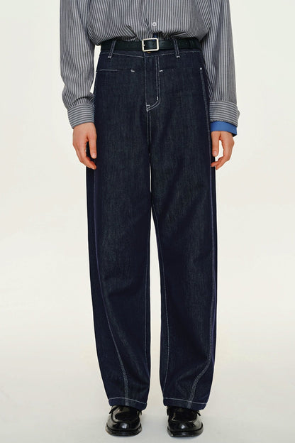 Blue Lyocell Strait-Leg Trousers