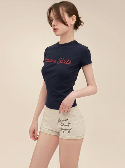 Letter Print Skinny Crew Neck T-Shirt