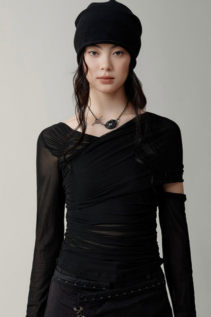 Sheer Mesh asymmetrical T-Shirt