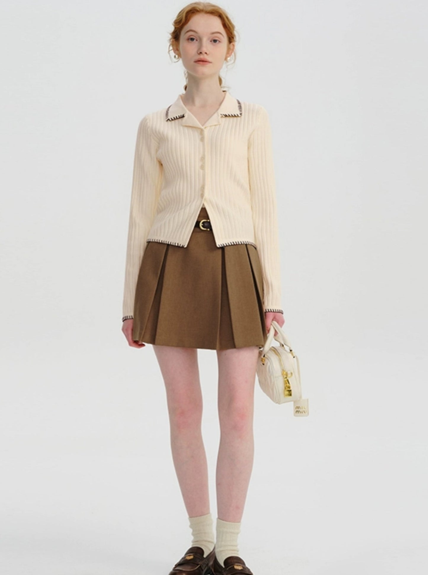 French lapel short knit tops