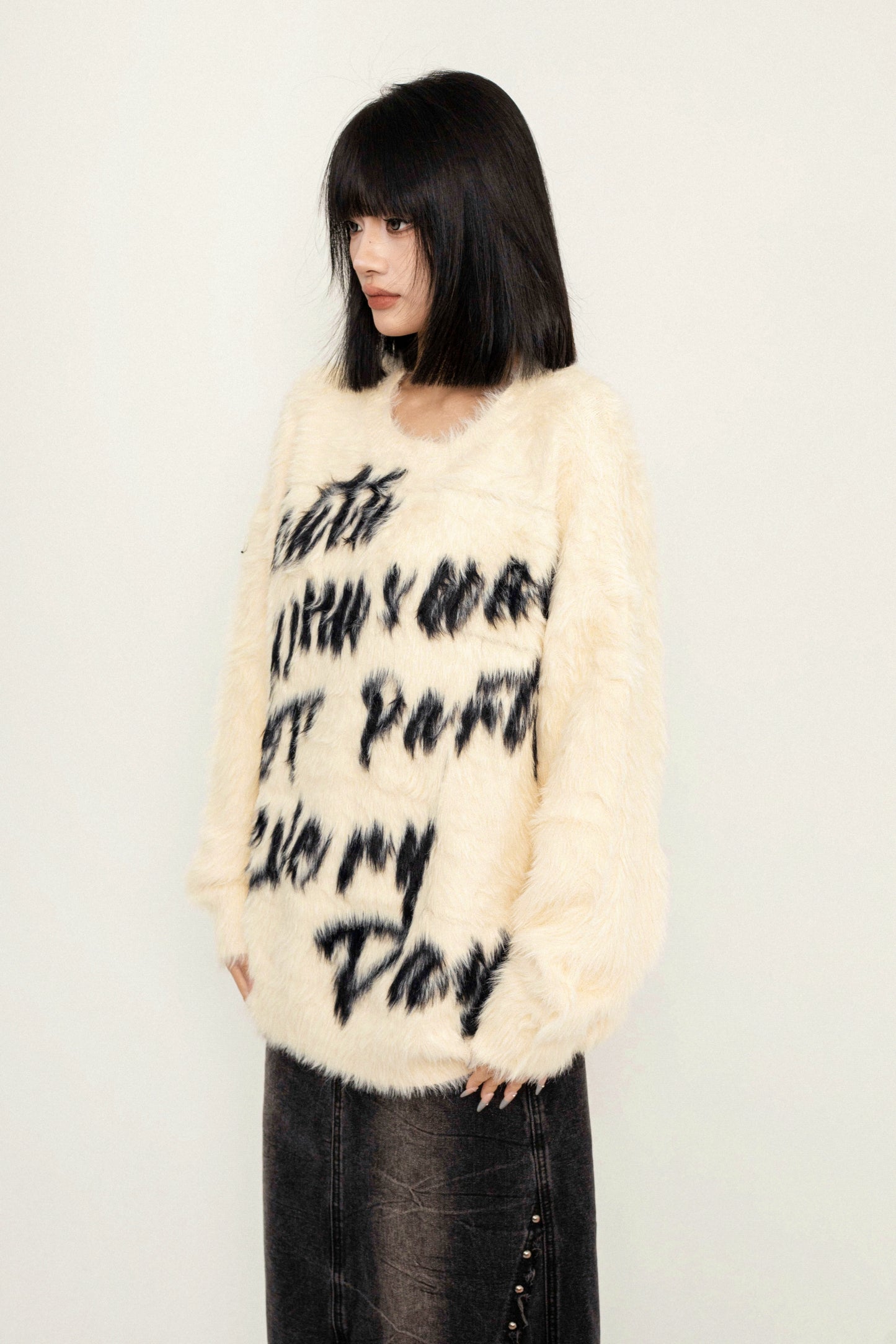 Loose Vintage Letter Mohair Sweater