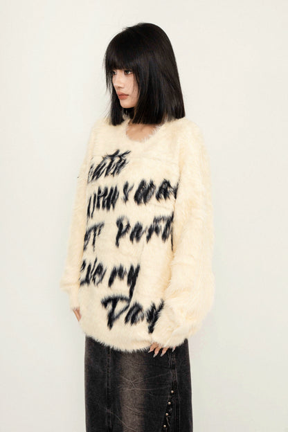 OCTTFLAB Fall/Winter American vintage letter mohair sweater is worn inside and out, casual and loose knitting