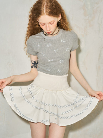 Imitation Pearl Print Skirt