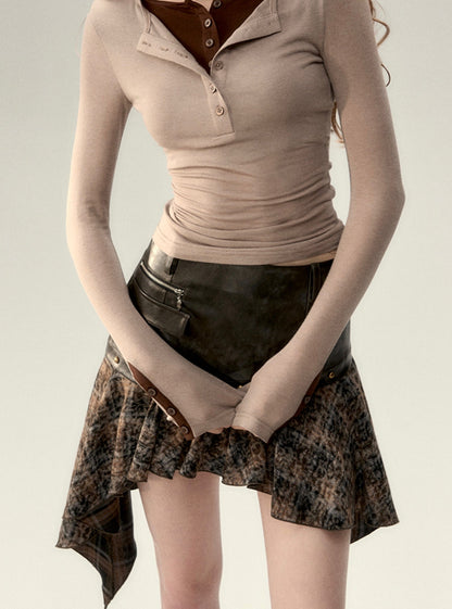 Irregular pu leather skirt